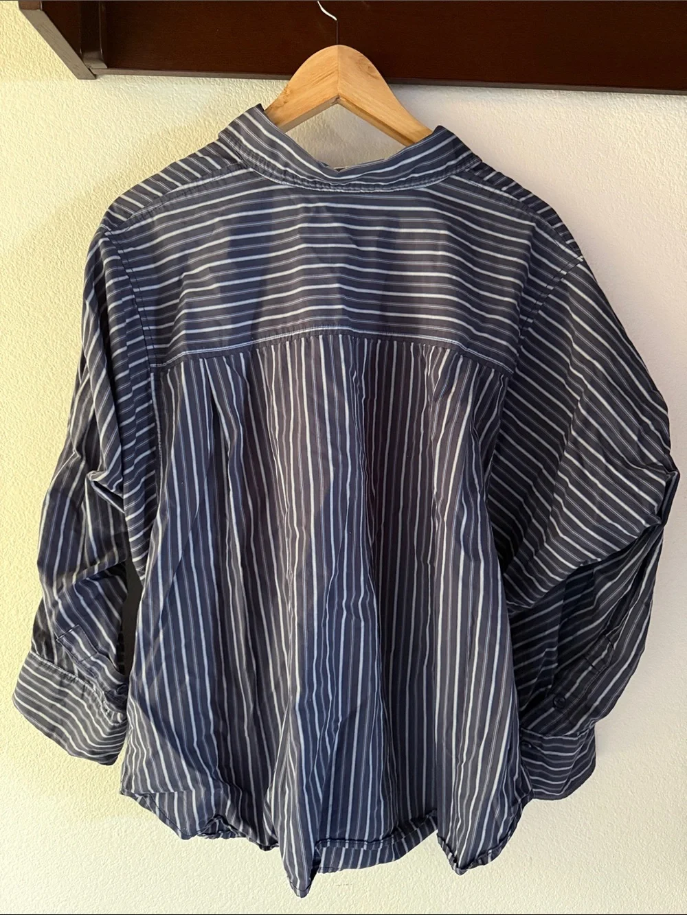 Free People Navy Striped Button-Down Shirt, Oversized, Dolman Sleeve Relaxed Fit